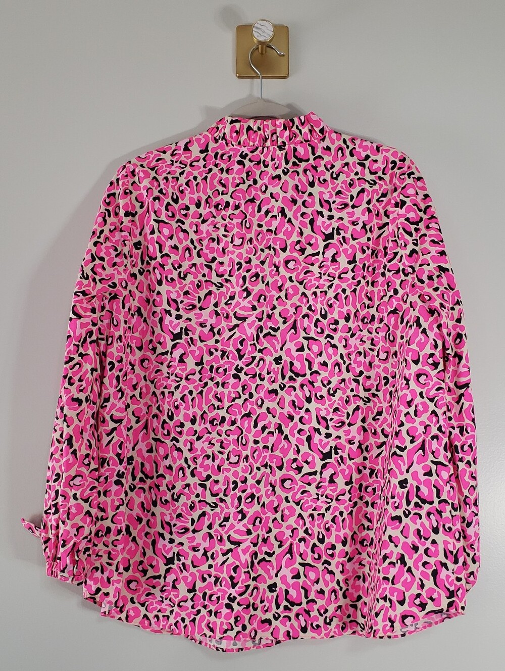 Lily Pulitzer Sherida Pink Leopard Print Blouse Top Women Large Cotton Coastal - Picture 5 of 11